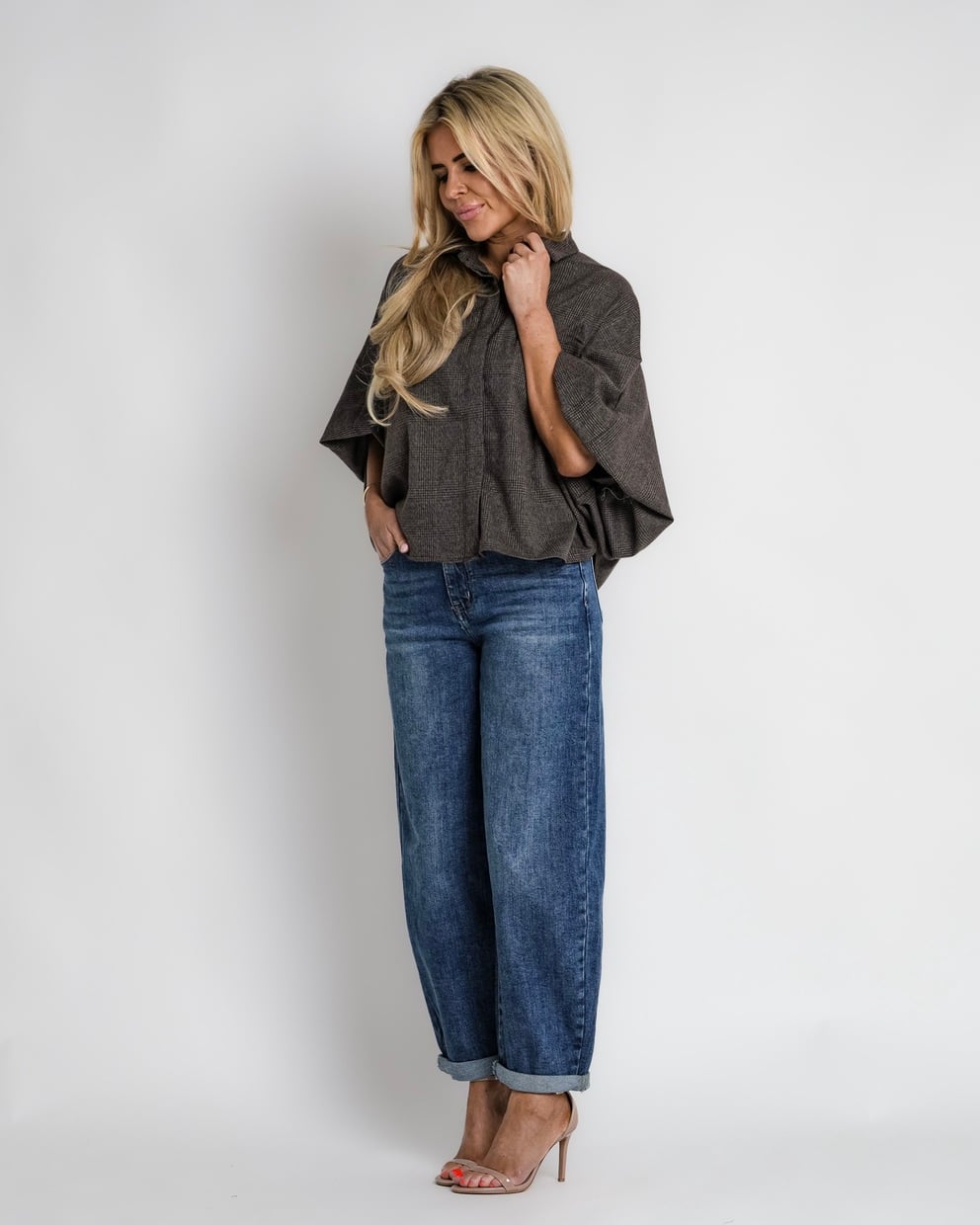 geruit jack met rits bruin | bernice