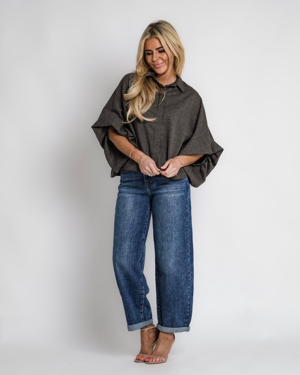 geruit jack met rits bruin | bernice