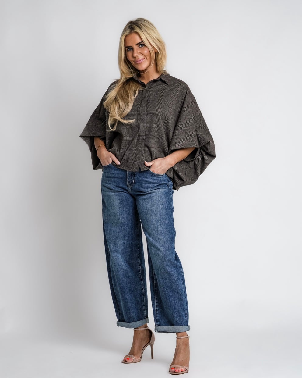 geruit jack met rits bruin | bernice