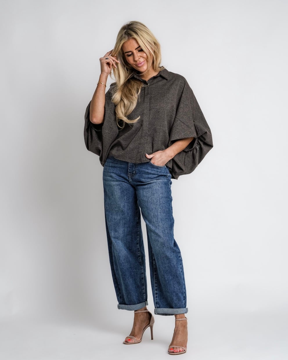 geruit jack met rits bruin | bernice