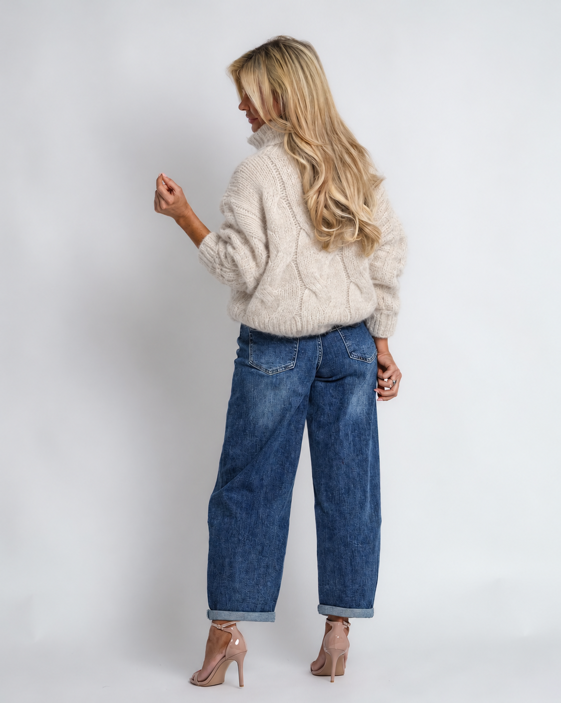 rib gereide trui met bies taupe | yetta